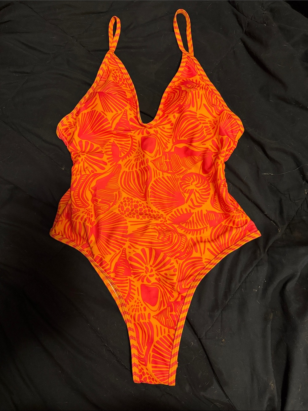Vibrant Orange Shell-Print One-Piece Swimsuit
